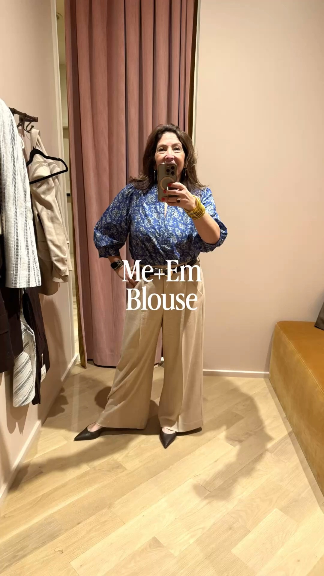 I visited my local Me+Em store and tried on a few pieces. They all run big so size down. 
This blouse is oversized and billowy. Soft and lightweight. 
I’m Elisa, a wardrobe stylist, founder of Turnkey Style, and author of The Style Advantage: I Say What HR Can’t. I work with professionals and corporate teams to help them show up authentically, on brand, and with confidence. I’m also a mom of two grown boys, a wife, a post-menopausal woman in business, 5’4”, a size 14/16 on the bottom and L on top. I’ve been everything from a size 10–18+, which is why fit, function, and real life always come first.


#LTKSeasonal #LTKootd #LTKOver40