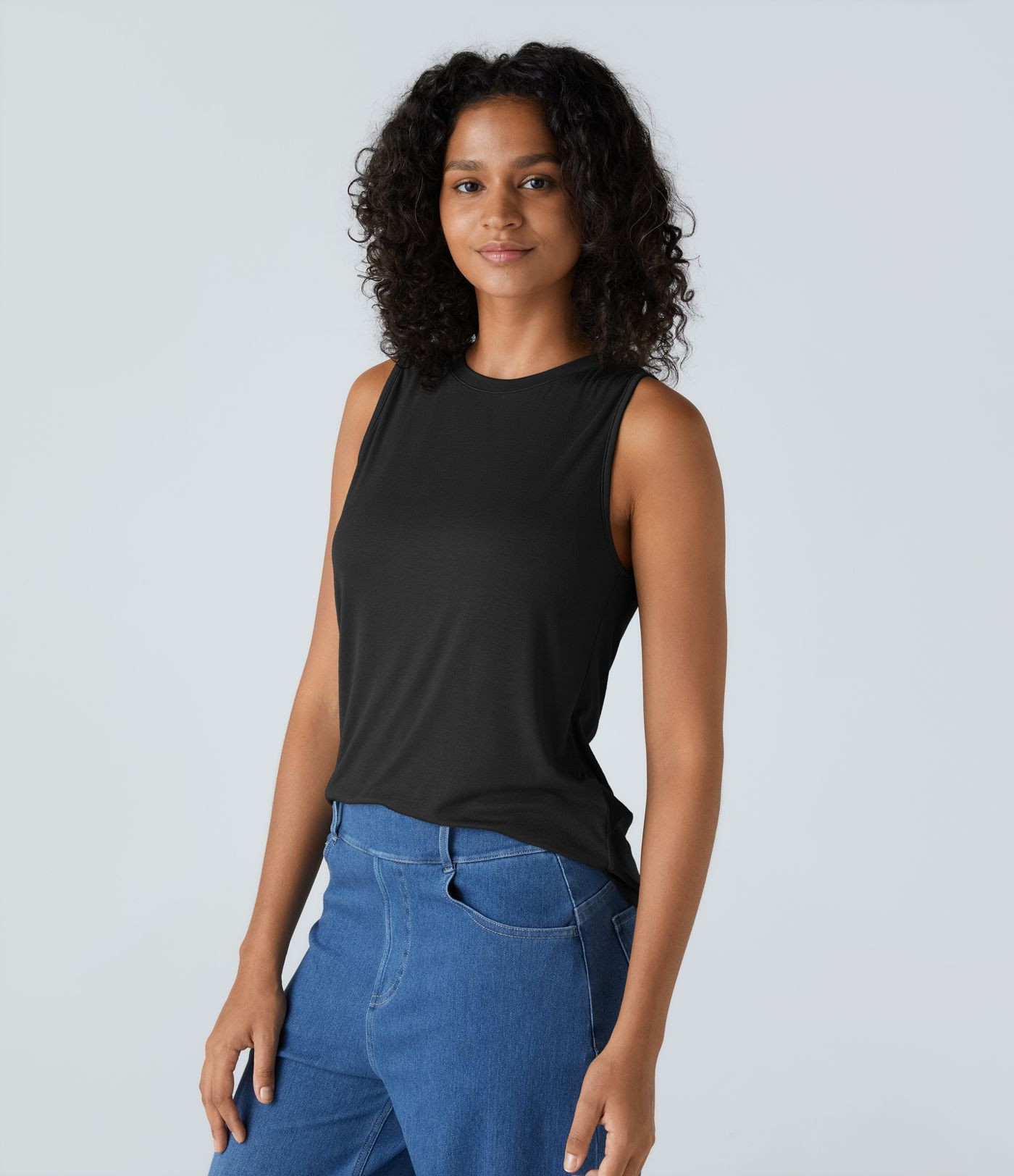 Women\u2019s Ribbed Round Neck Basic Casual Tank Top - Halara | HALARA