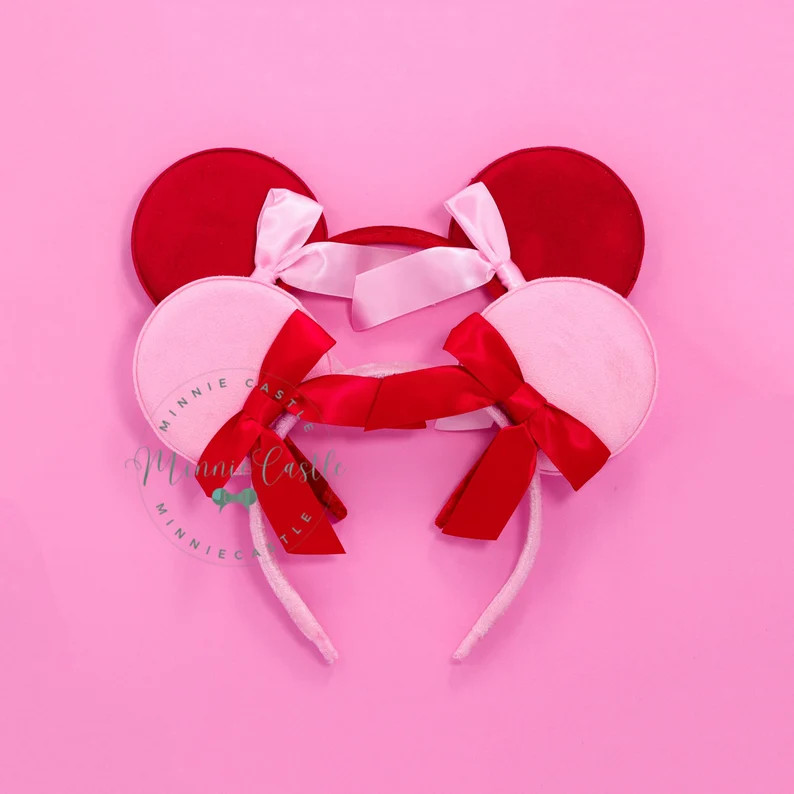 Coquette Bow Minnie Ears, Valentines Mickey Ears, Pink & Red Mouse Ear Headband, Valentine's Day ... | Etsy (US)