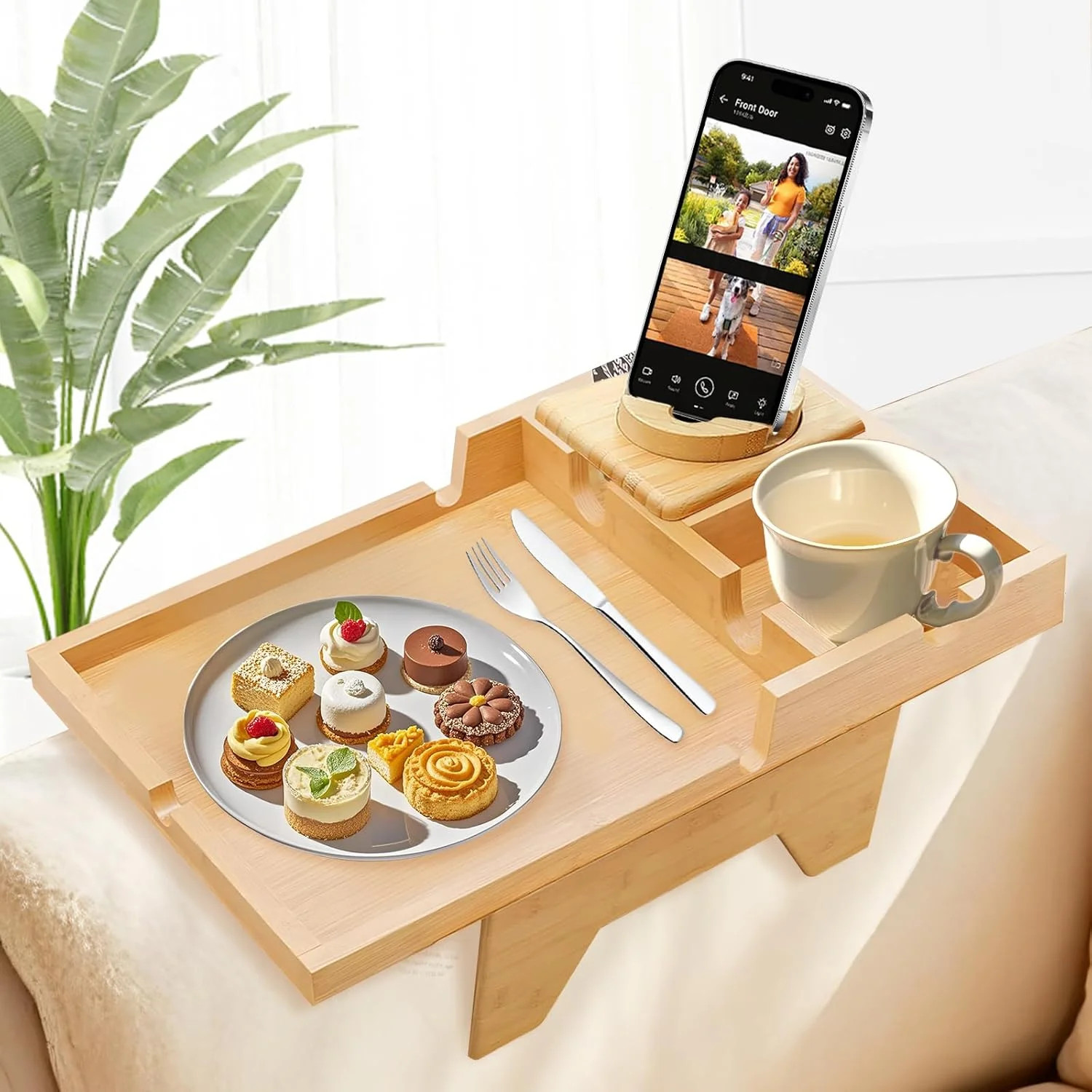 Hltser Bamboo Couch Cup Holder Folding Sofa Armrest Tray Couch Arm Tray Sofa Clip on Side Table w... | Walmart (US)