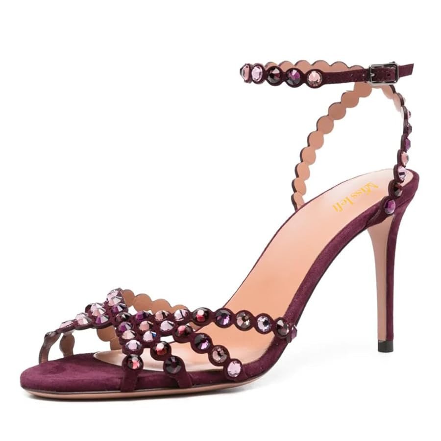 miss left Women Open Toe Sexy Rhinestone Strappy Sandals Ankle Strap Buckle Thin High Heels Chic ... | Amazon (US)