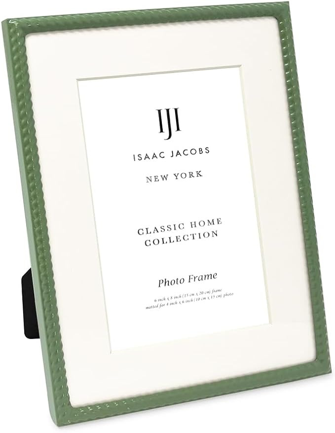 Isaac Jacobs 6x8 (Matted 4x6) Green Metal Rope Border Picture Frame, Horizontal & Vertical for Ta... | Amazon (US)