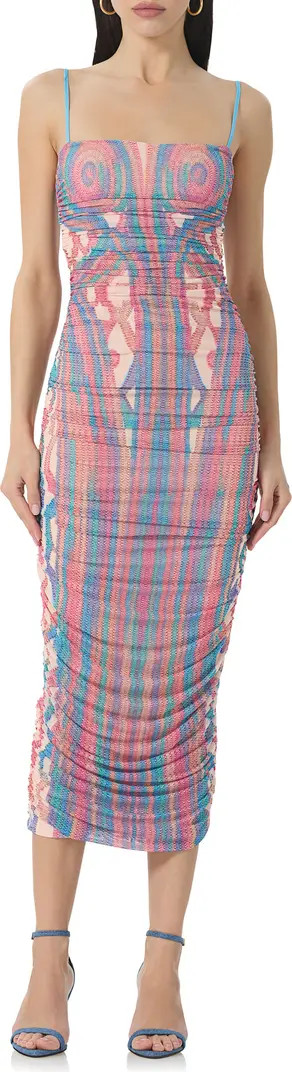 Hazel Printed Ruched Mesh Midi Dress | Nordstrom