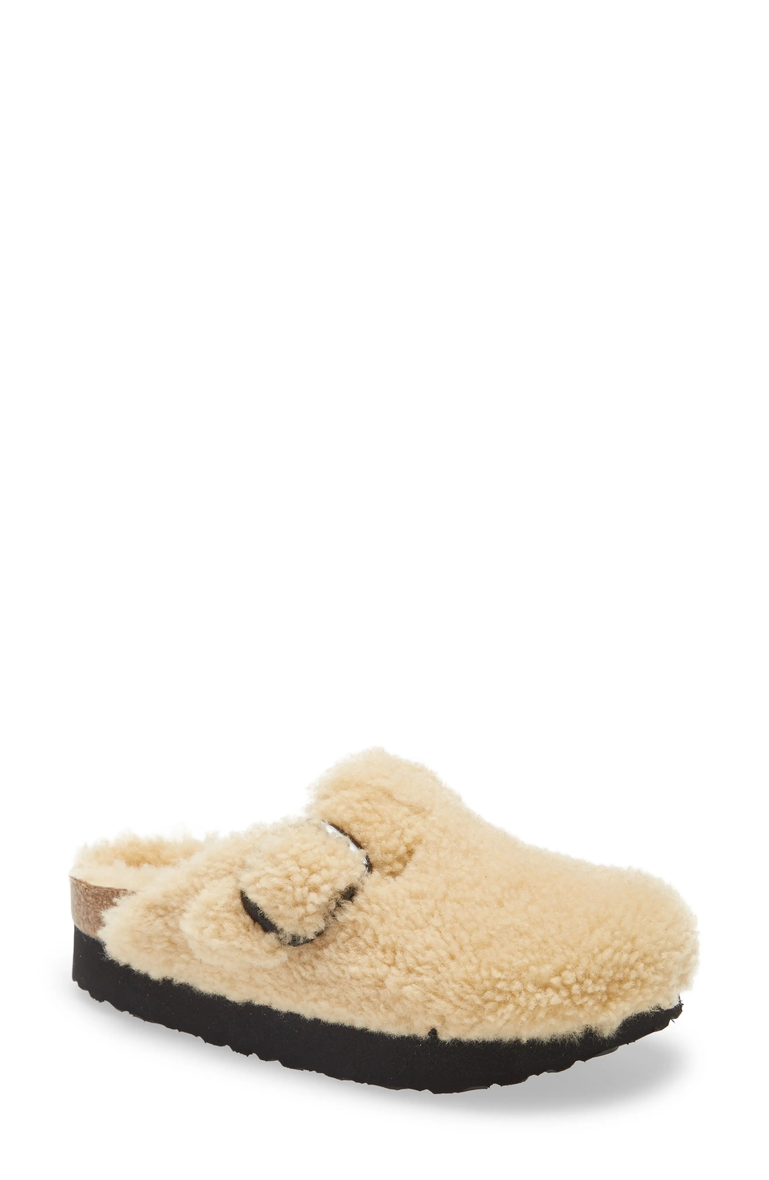 Papillio by Birkenstock Boston Big Buckle Genuine Shearling Clog in Eggshell at Nordstrom, Size 5-5. | Nordstrom