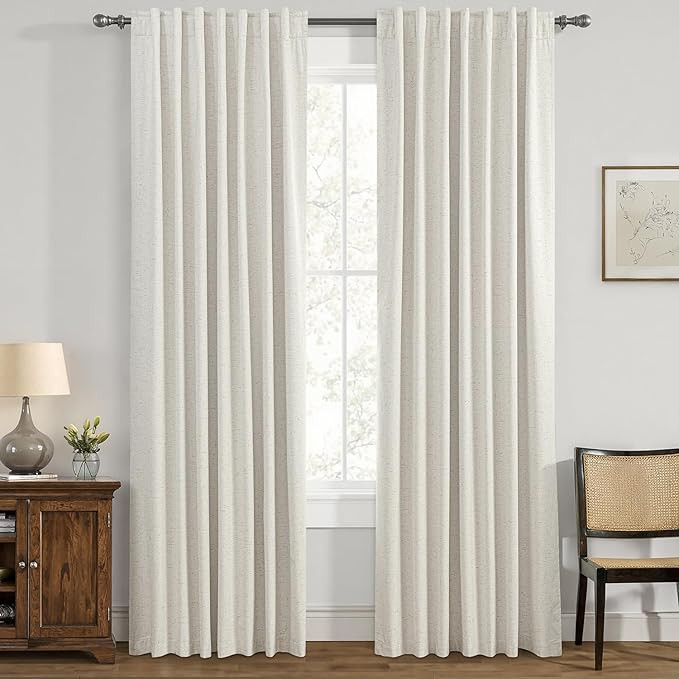 ANRODUO Linen Blackout Curtains for Bedroom 84 Inches Long, Back Tab/Rod Pocket 100% Black Out Cu... | Amazon (US)