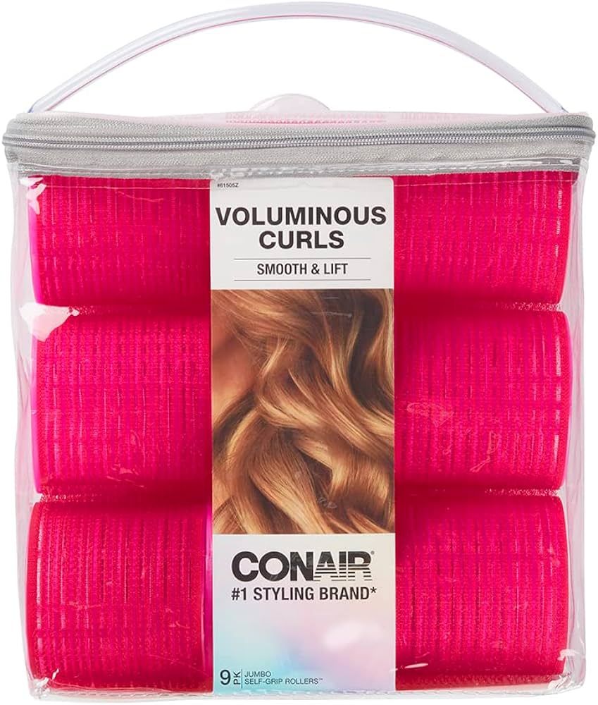 Conair Self Grip Extra Large Hair Rollers, Hair Curlers, Self Grip Hair Rollers, Hot Pink, 9 Pack... | Amazon (US)