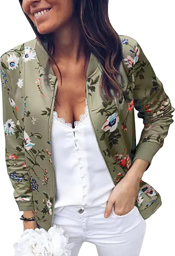 ECOWISH Womens Jackets Lightweight Zip Up Casual Inspired Bomber Jacket Leopard Coat Stand Collar... | Amazon (US)