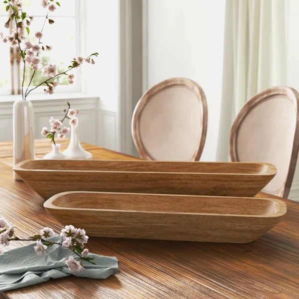 2 Piece Wooden Rectangular Bowls - Contemporary Rustic Brown Bowl Set for Home or Office Decorati... | Wayfair North America