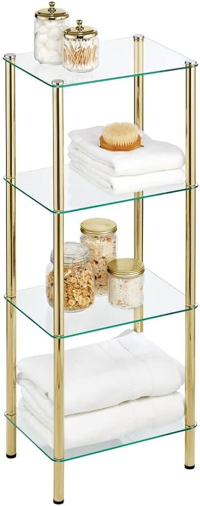 mDesign Tall 4-Tier Glass and Metal Freestanding Shelf Organizer Display Unit - Narrow Shelves fo... | Amazon (US)