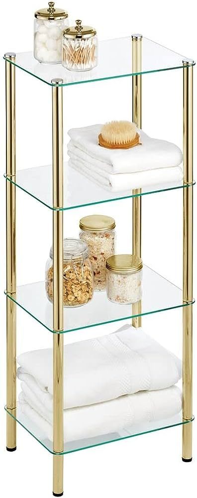 mDesign Tall 4-Tier Glass and Metal Freestanding Shelf Organizer Display Unit - Narrow Shelves fo... | Amazon (US)