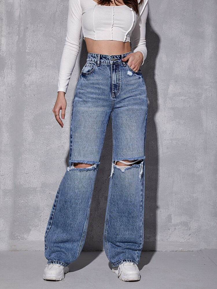 High Waist Ripped Boyfriend Jeans | SHEIN