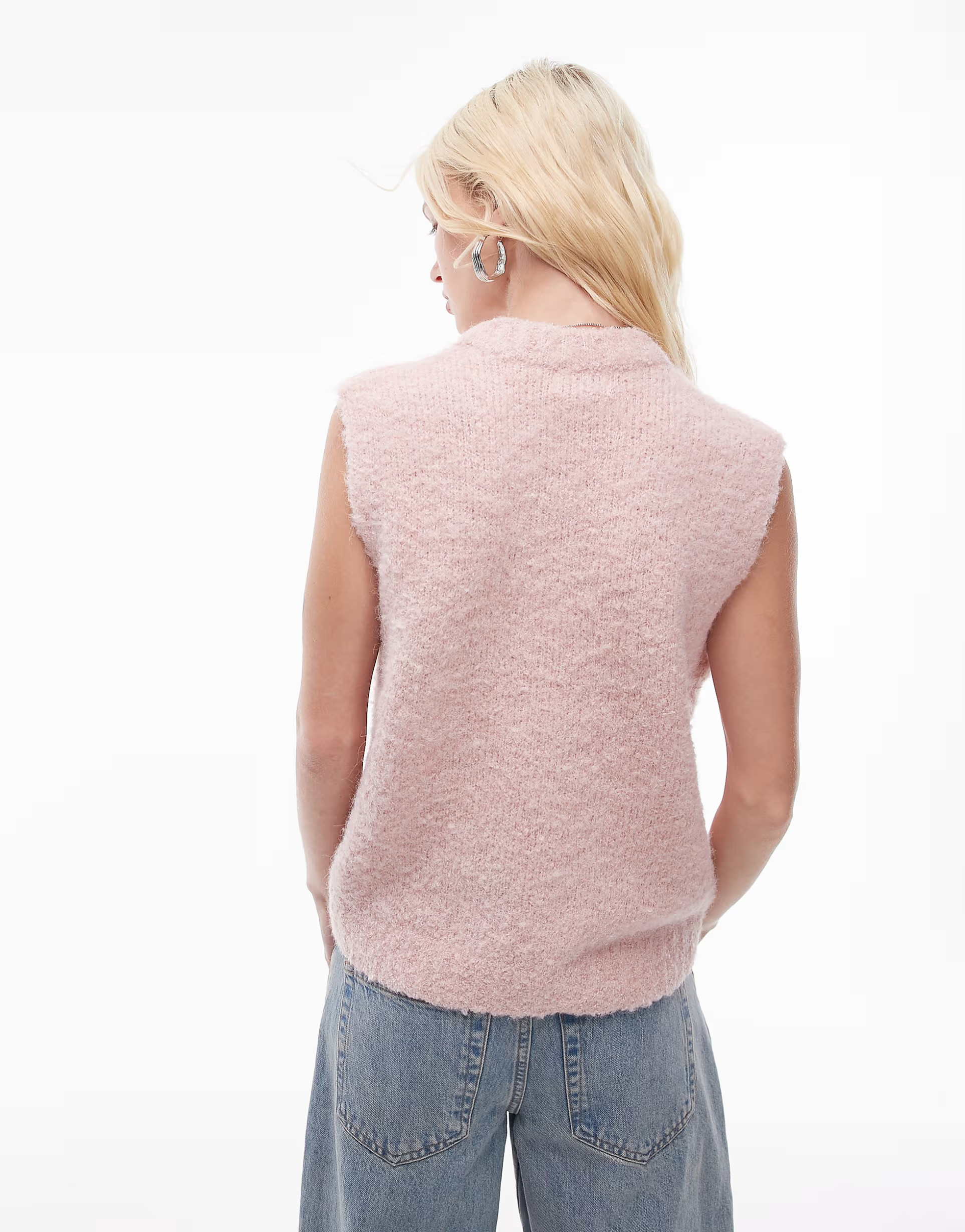 Topshop knitted crew boucle vest in light pink | ASOS | ASOS (Global)