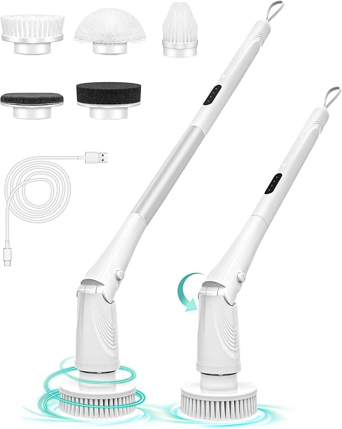 Electric Spin Scrubber, TRAJADA Shower Cleaning Brush with 5 Replacement Heads,3 Adjustable Angle... | Amazon (US)