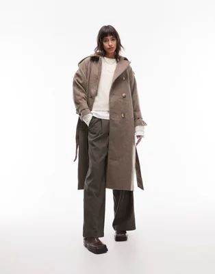 Topshop super oversized brushed trench coat in mocha | ASOS (Global)