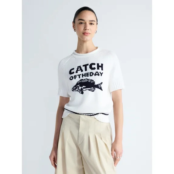 Free Assembly Women's and Women's Plus Roll Neck Cotton Sweater with Short Sleeves, Sizes XS-4X | Walmart (US)