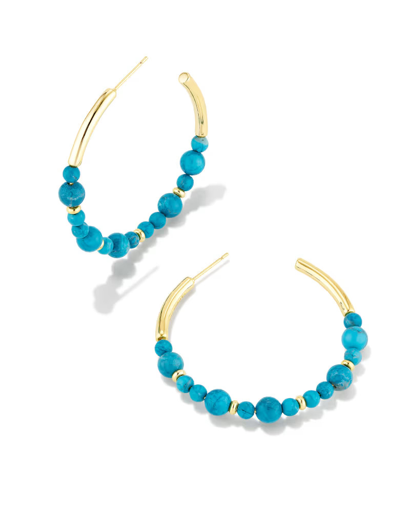 Jovie Gold Beaded Hoop Earrings in Variegated Dark Teal Magnesite | Kendra Scott