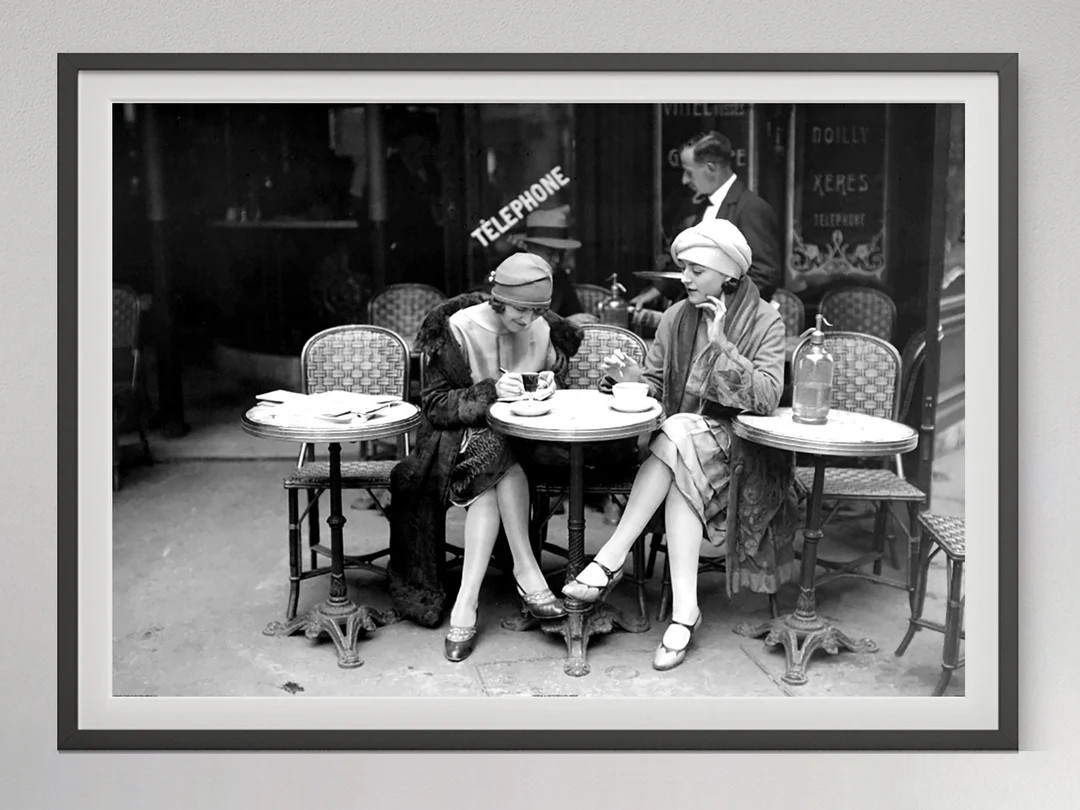 Women Drinking Coffee in Paris Print, Vintage Photography, Black and White Wall Art, Coffee Shop ... | Etsy (US)