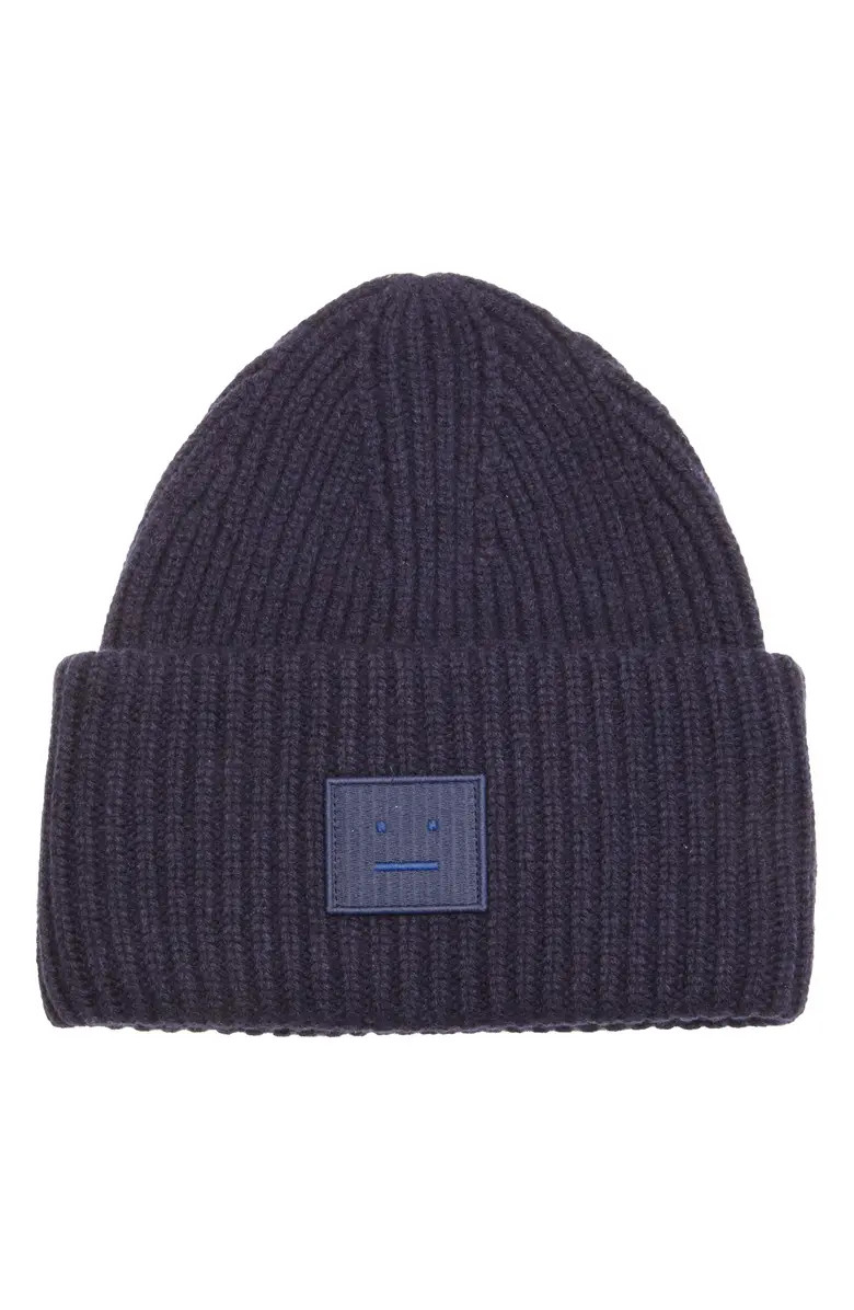 Pansy Face Patch Rib Wool Beanie | Nordstrom