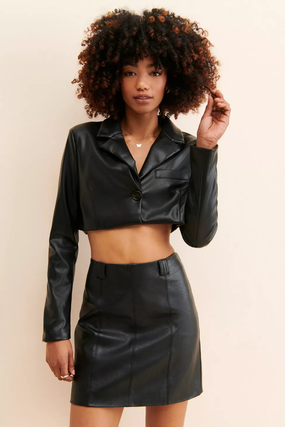 UO Kendall Faux Leather Cropped Blazer | Urban Outfitters (US and RoW)