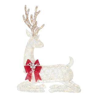 Home Accents Holiday 45 in. Warm White LED Super Bright Laying Buck with Red Bow Holiday Yard Dec... | The Home Depot