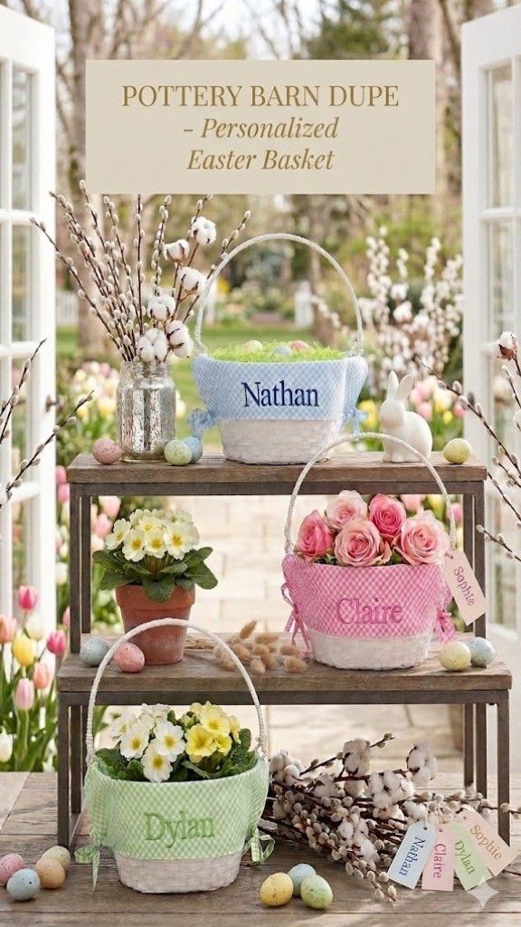 Check out the Find-  Pottery Barn Dupe: Personalized Easter Baskets 🐰✨

😊Please consider following for more to come and check out my other posts with PB dupe Easter baskets and fillers.

Can you believe this is an Amazon find?! If you love the high-end look of a structured, personalized Easter basket but want a more budget-friendly option, this is the exact dupe you’ve been looking for. The quality of the wicker, the soft gingham liners, and the custom embroidery are spot-on.

Why I’m obsessed:

Tailored Perfection: The liners fit the baskets perfectly and the bow detail on the sides is just so sweet.

Personalized for You: These come already embroidered with your little one's name, so no DIY-ing required!

Keep on your kids dresser in their room year round after Easter! 

Classic Colorways: Whether you want the soft blue, the "Claire" pink, or the "Dylan" green, these are timeless for boys and girls alike.

Shop everything pictured below! 🐣🥂

#LtkHoliday #LtkSeasonal #LtkHome #LtkKids #LtkFinds #AmazonEaster #PotteryBarnDupe #EasterBaskets #LTKEaster #PersonalizedEaster #EasterInspo #GinghamStyle #EasterIdeas #LtkFamily #EasterBasket #EasterBasketFiller