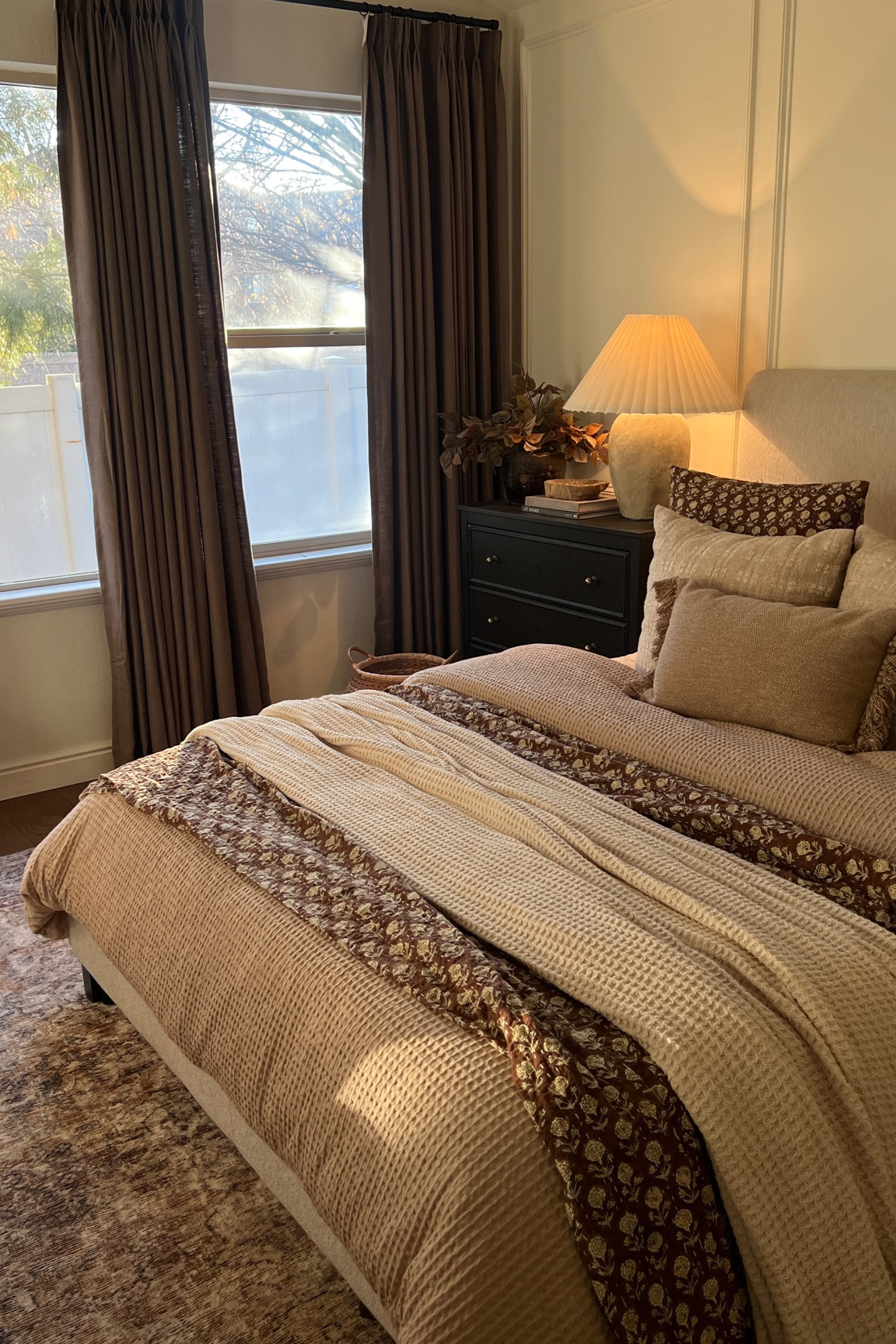 Curtains are in the color sepia ebony 

Bedroom moody earth tone neutral vintage block print pattern floral 

#LTKSeasonal #LTKHome #LTKGiftGuide