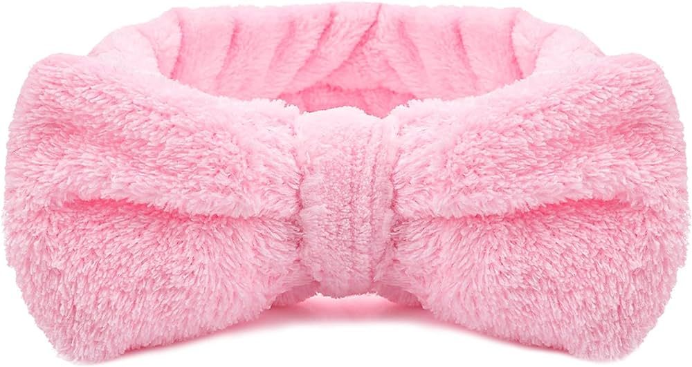 Molain Spa Headband, Bowknot Hair Bands Makeup Headbands Women Coral Fleece Elastic Headband Wash... | Amazon (US)