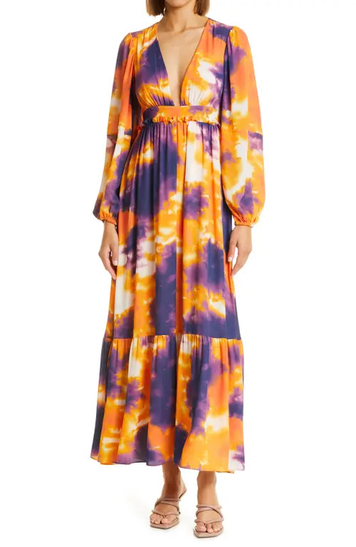 Toccin Tie Dye Long Sleeve Maxi Dress in Carrot Tie Dye at Nordstrom, Size 0 | Nordstrom