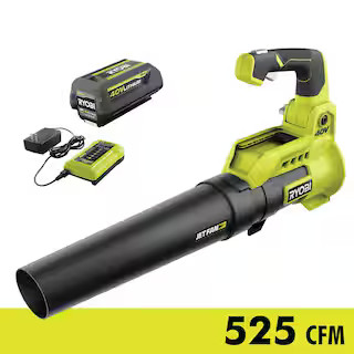 RYOBI 40V 110 MPH 525 CFM Cordless Battery Variable-Speed Jet Fan Leaf Blower with 4.0 Ah Battery... | The Home Depot