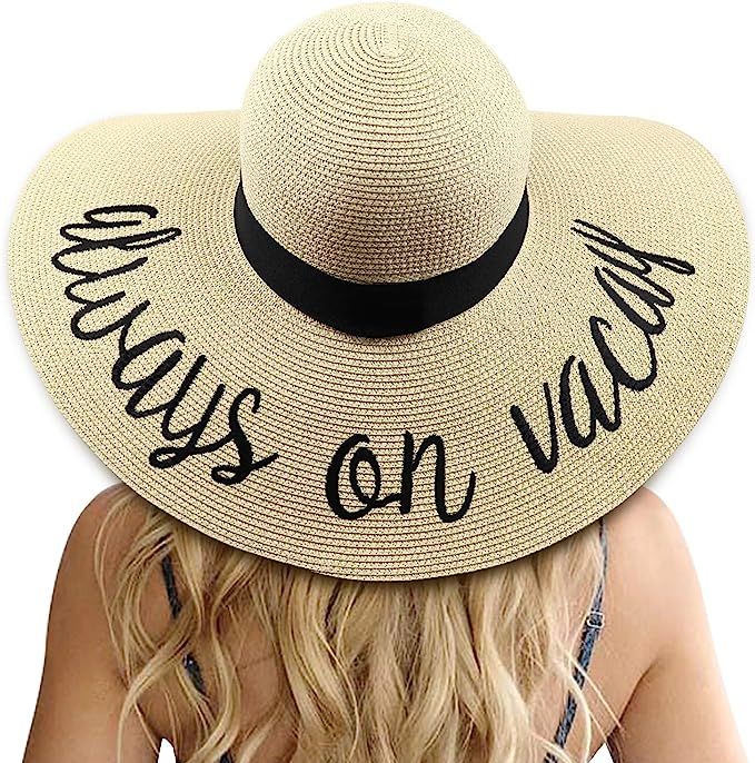 Womens Big Bowknot Straw Hat Floppy Foldable Roll up Beach Cap Sun Hat UPF 50+ | Amazon (US)