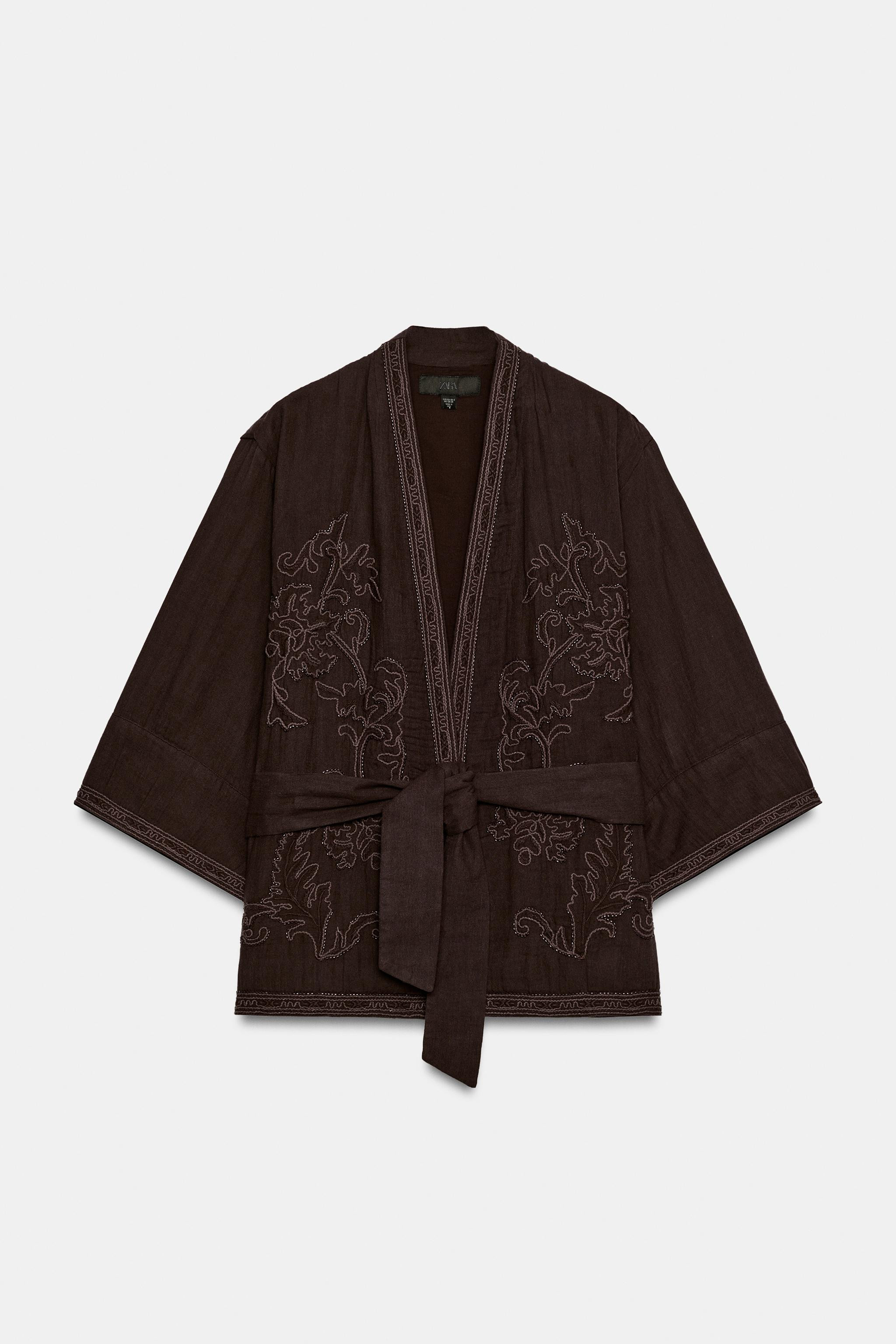 EMBROIDERED BELTED KIMONO JACKET | Zara US