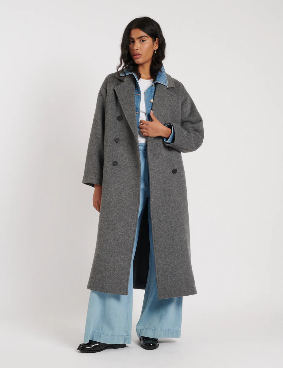 Oversized Grey Double Breasted Wool Blend Coat | Nobody's Child