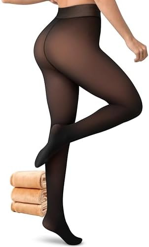 Women’s Fleece-Lined Tights - Ultra-Warm Fake Sheer Look Pantyhose Thick Leggings for Winter | Amazon (US)
