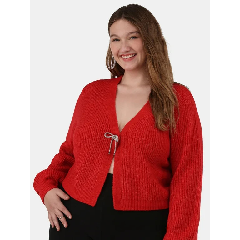 No Boundaries Rhinestone Bow Cardigan, Women's and Women’s Plus - Walmart.com | Walmart (US)