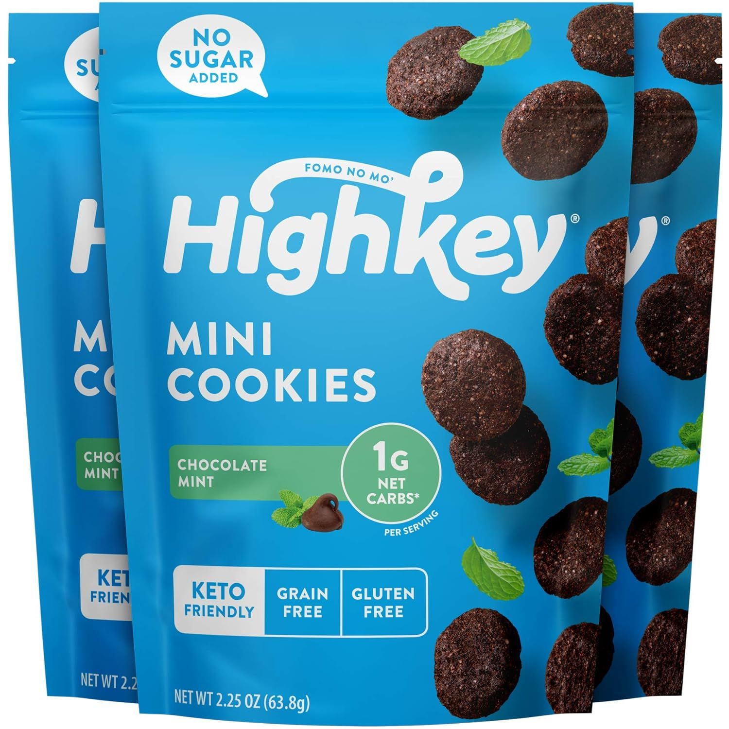 HighKey Keto Chocolate Mint Cookies - 3 Pack of Grain & Gluten Free Snacks, No Sugar Added Desser... | Amazon (US)