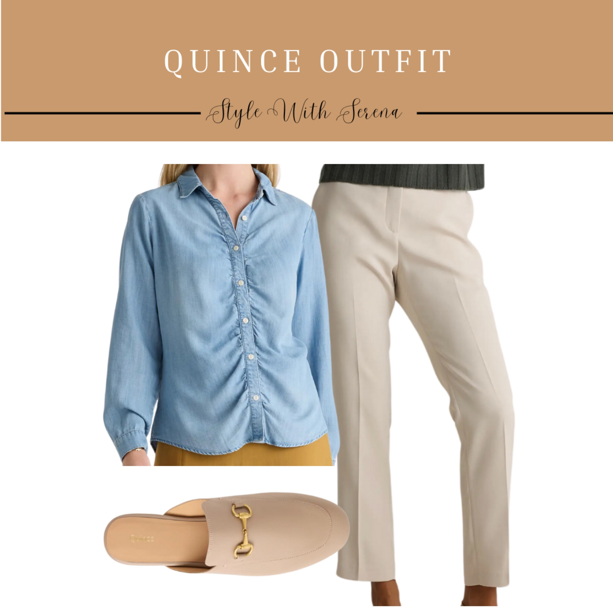 Quince outfit, denim blouse, denim, pants, mules, work outfit, looks for less

#LTKFindsUnder100 #LTKStyleTip #LTKOver40