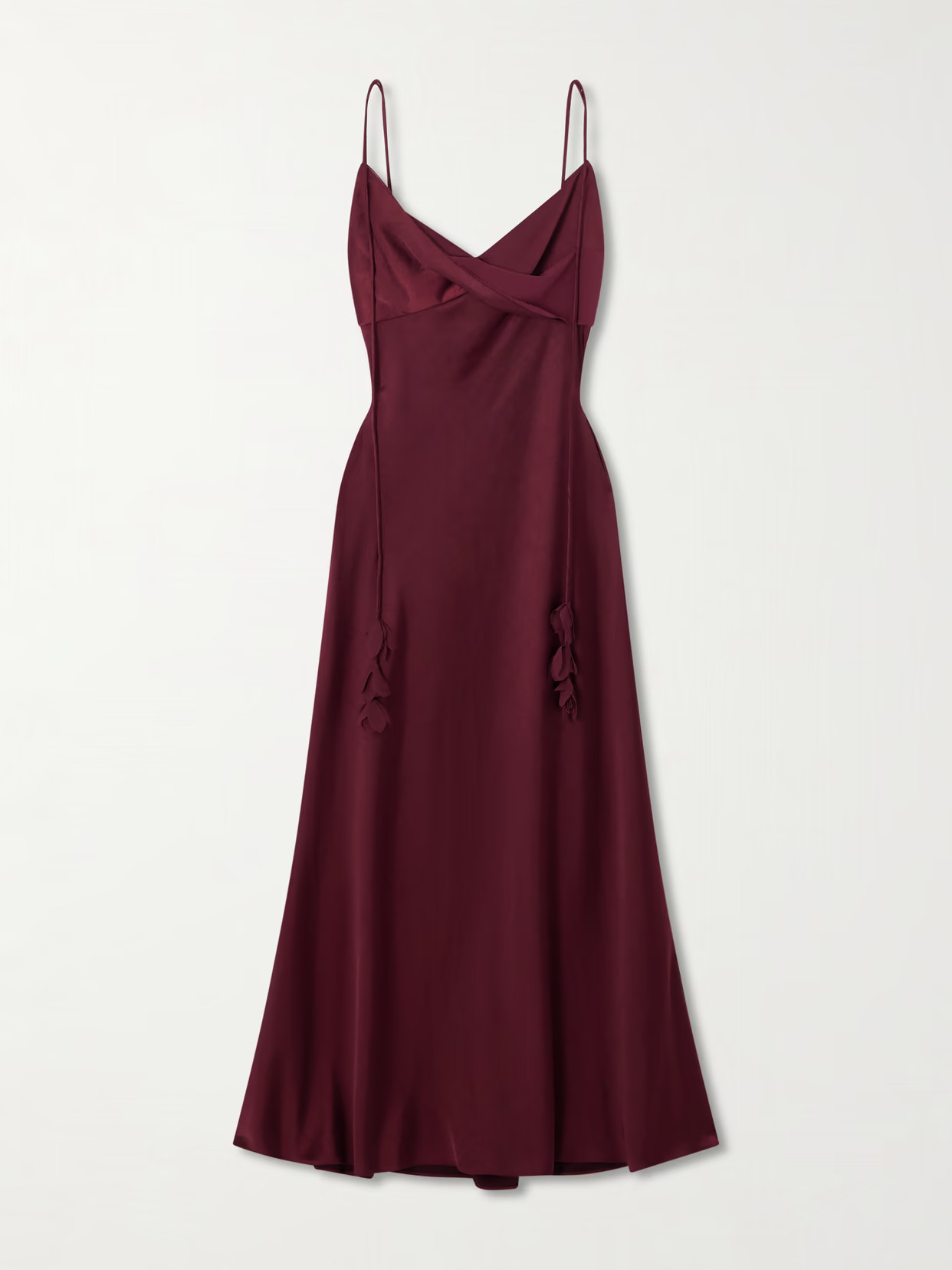 Self-Portrait - Georgette-trimmed Draped Satin Midi Dress - Burgundy | NET-A-PORTER (UK & EU)