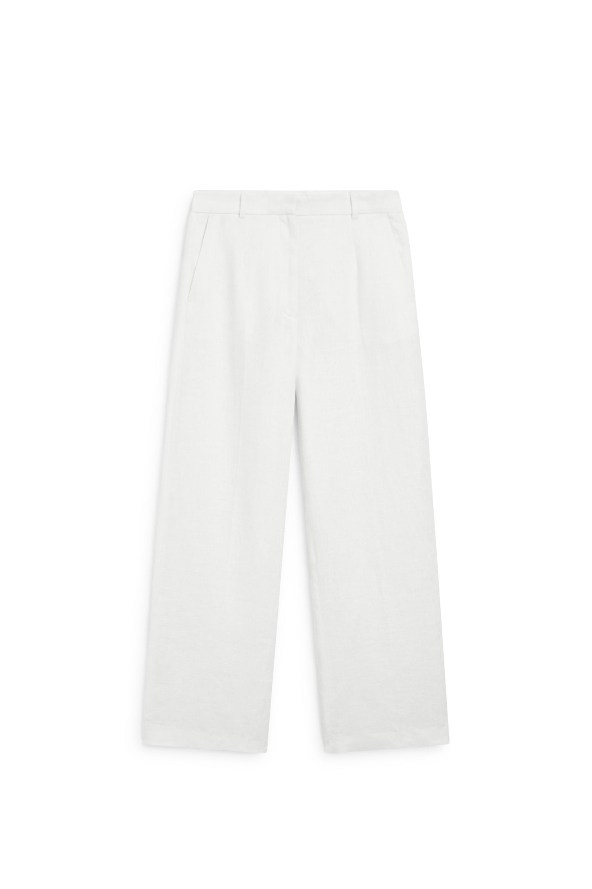 100% linen pants with darts - Off white | Massimo Dutti UK