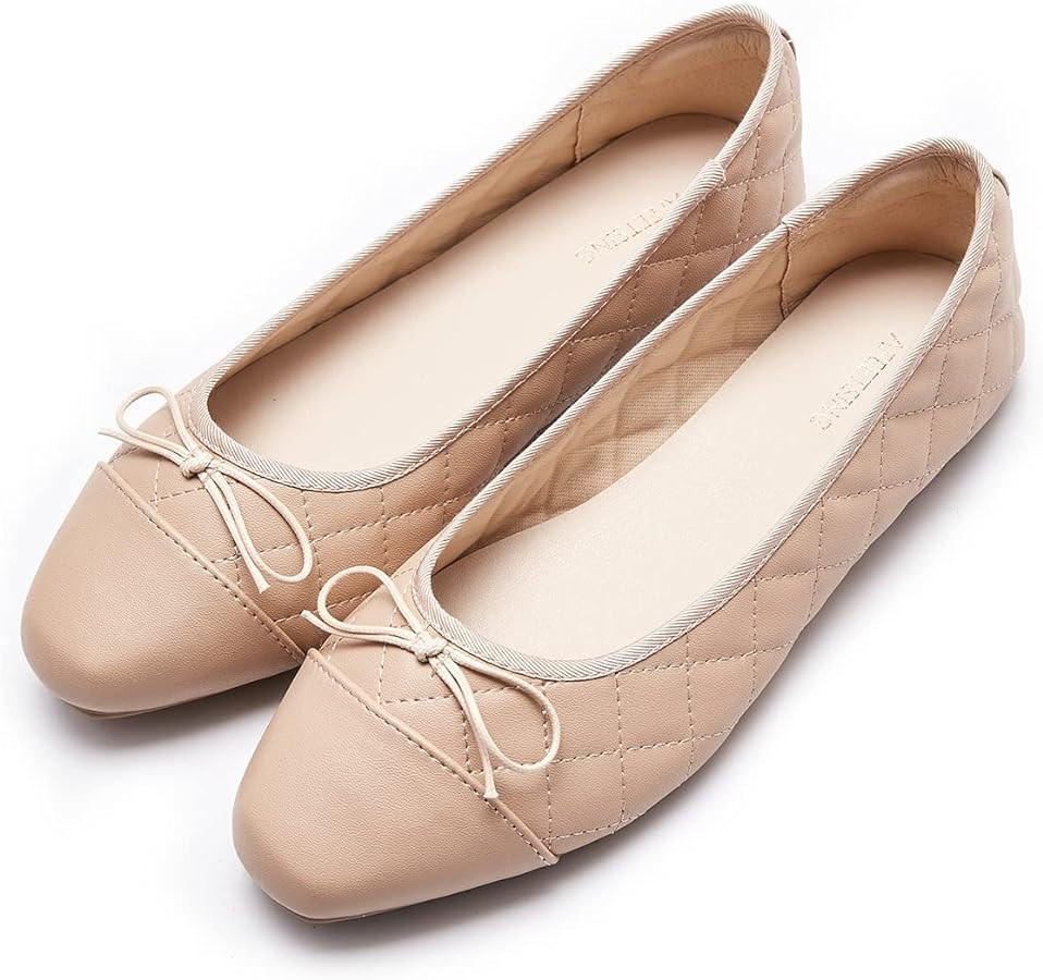 Women's Round Toe Ballet Flats Comfortable Bow Dressy Flats Shoes for Women | Amazon (US)