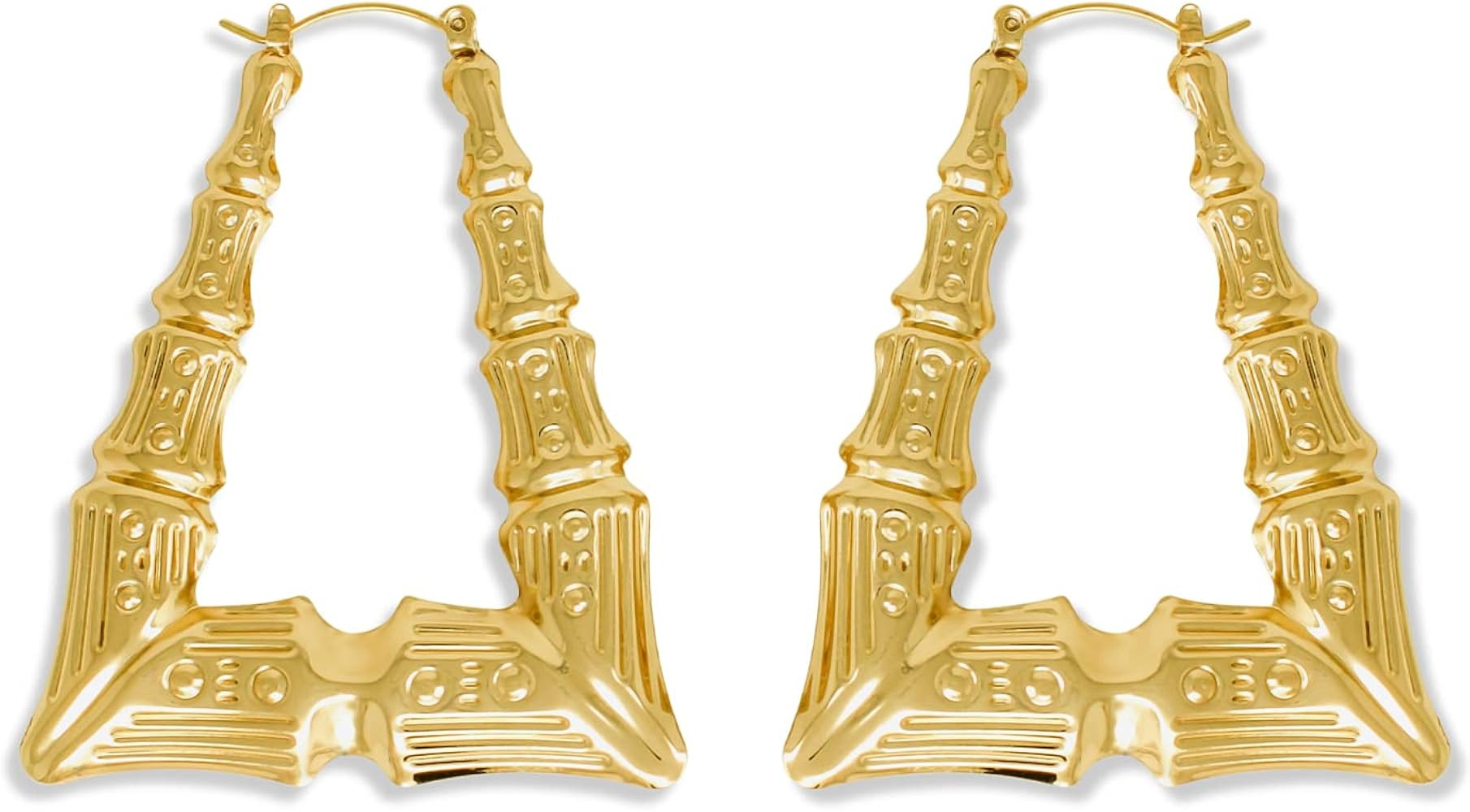 Gold Tone Hollow Casting Hip-Hop Oversized Triangle Bamboo Large Hoop Earrings for Women, 50 mm/ ... | Amazon (US)