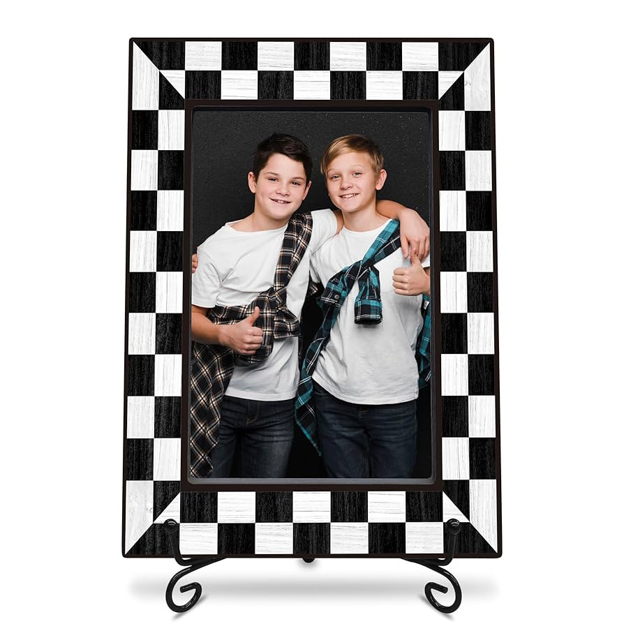 wooden frame with black metal stand - checkerboard theme - wooden frame for 4"x 6" vertical pictu... | Amazon (US)