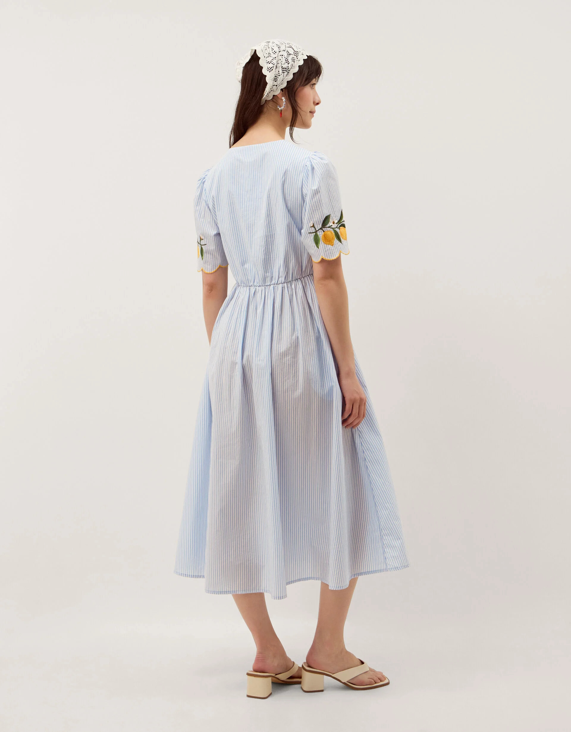 Marisol Lemon Embroidered Stripe Midi Dress Blue | Monsoon (UK)