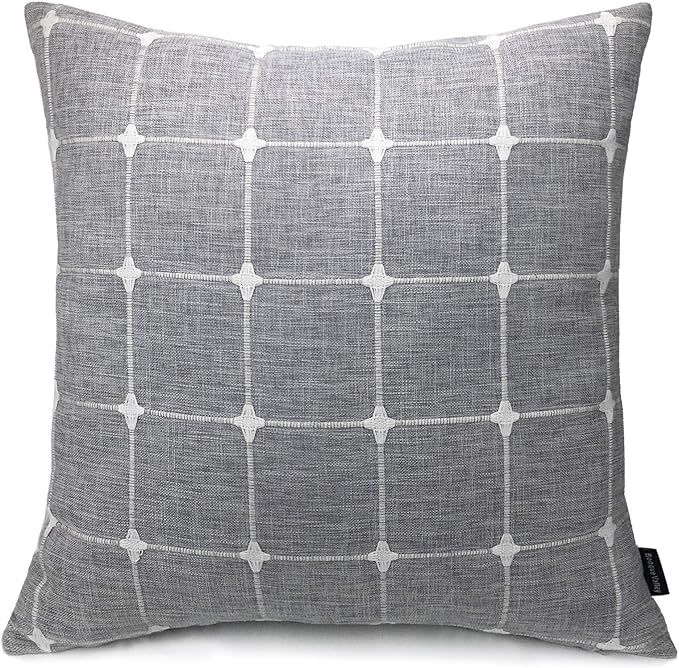 Booque Valley Plaid Pillow Cover 20 x 20 inch, Soft Poly Linen Woven Texture Gray Cushion Cover, ... | Amazon (US)