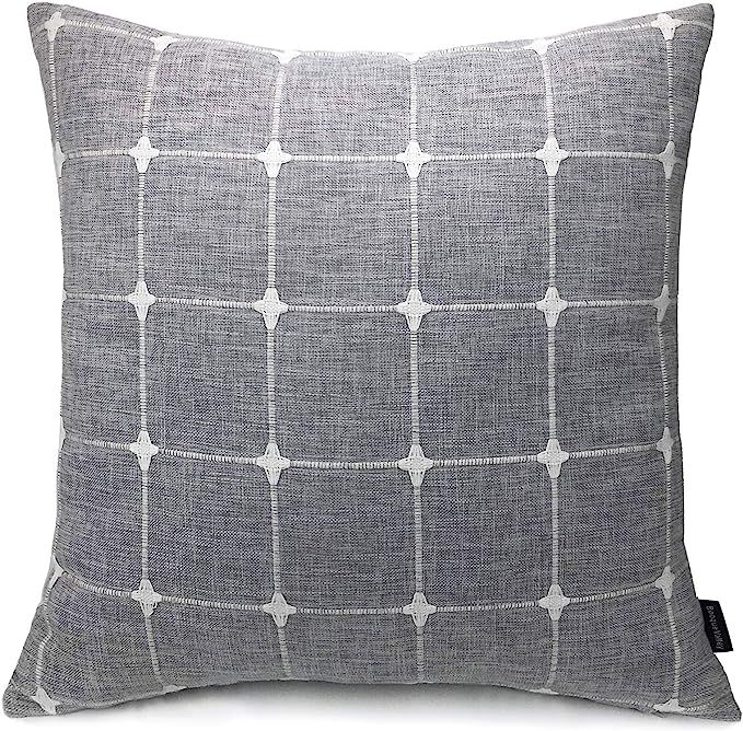 Booque Valley Plaid Pillow Cover 20 x 20 inch, Soft Poly Linen Woven Texture Gray Cushion Cover, ... | Amazon (US)