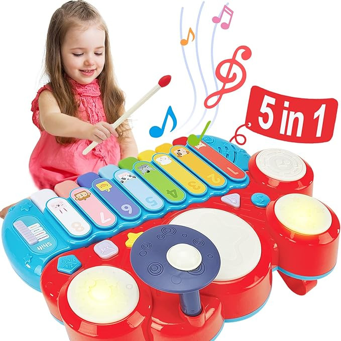 hahaland Baby Musical Toys, 3 in 1 Piano Keyboard Xylophone Drum Set for 1 Year Old Girls Toys, L... | Amazon (US)