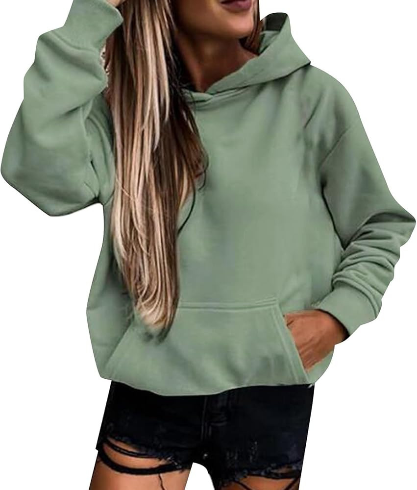 Women Daily Hooded Sweatshirt Long Sleeve Casual Pocket Pullover Shirt Blouse Hoodies for Women P... | Amazon (US)