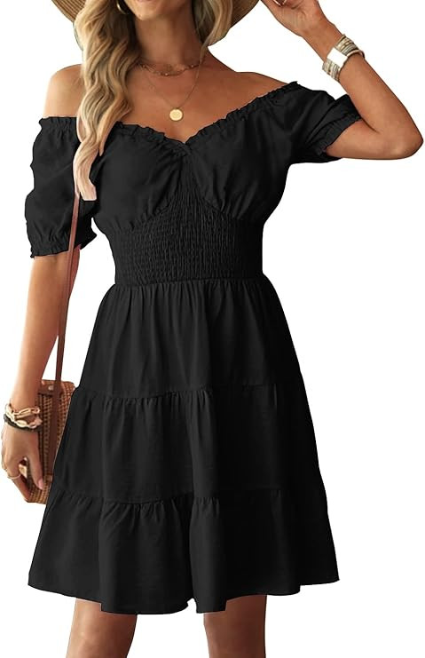 STYLEWORD Womens 2023 Babydoll Dresses Easter Graduation Off Shoulder Mini Teen Cute Flowy Casual... | Amazon (US)