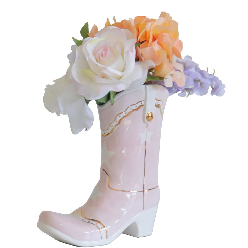 Cowboy Boot Vase with Stars for Lo Home x Katey McFarlan in Pink | Lo Home by Lauren Haskell Designs