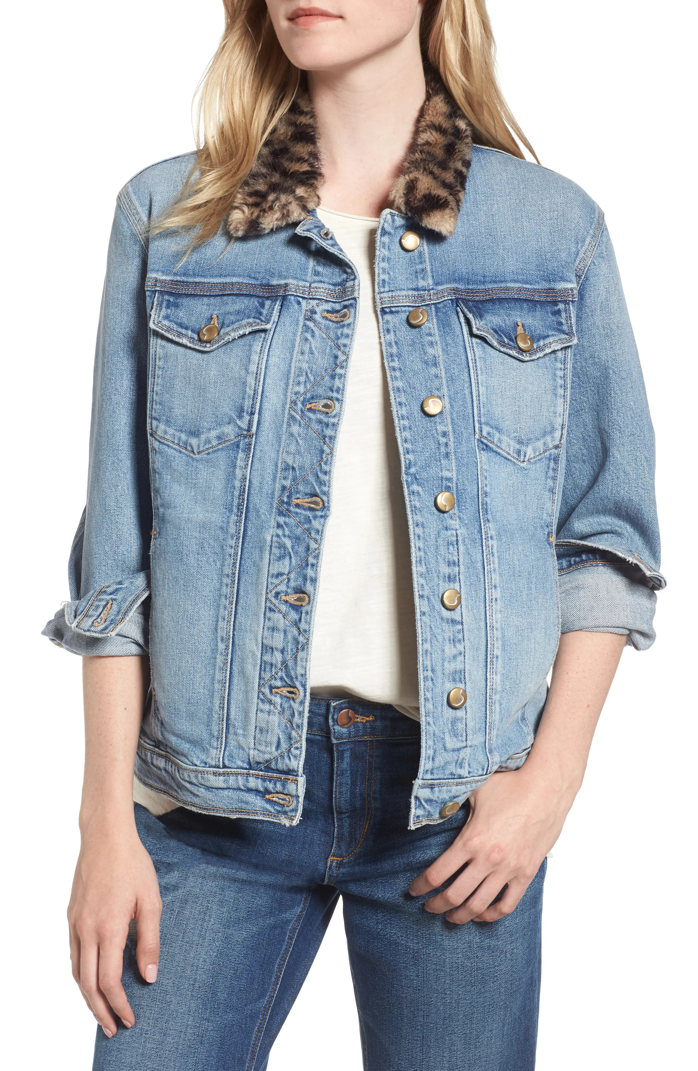 Denim Jacket with Faux Fur Collar | Nordstrom