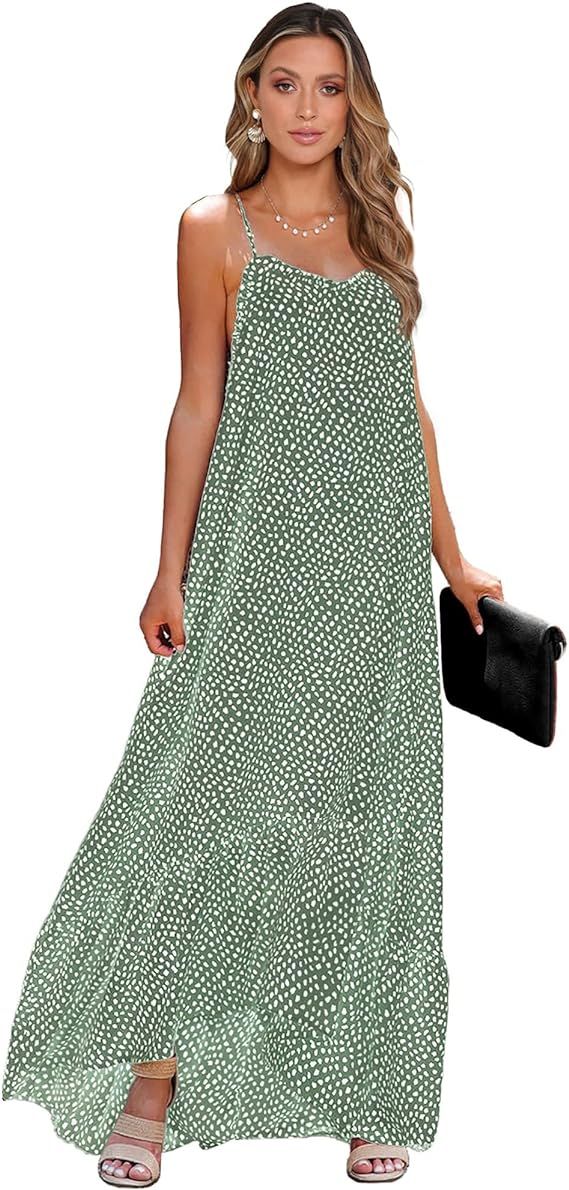 BTFBM Women Casual Summer Dresses 2023 Spaghetti Strap Sleeveless Sundress Print Ruffle Flowy Boh... | Amazon (US)